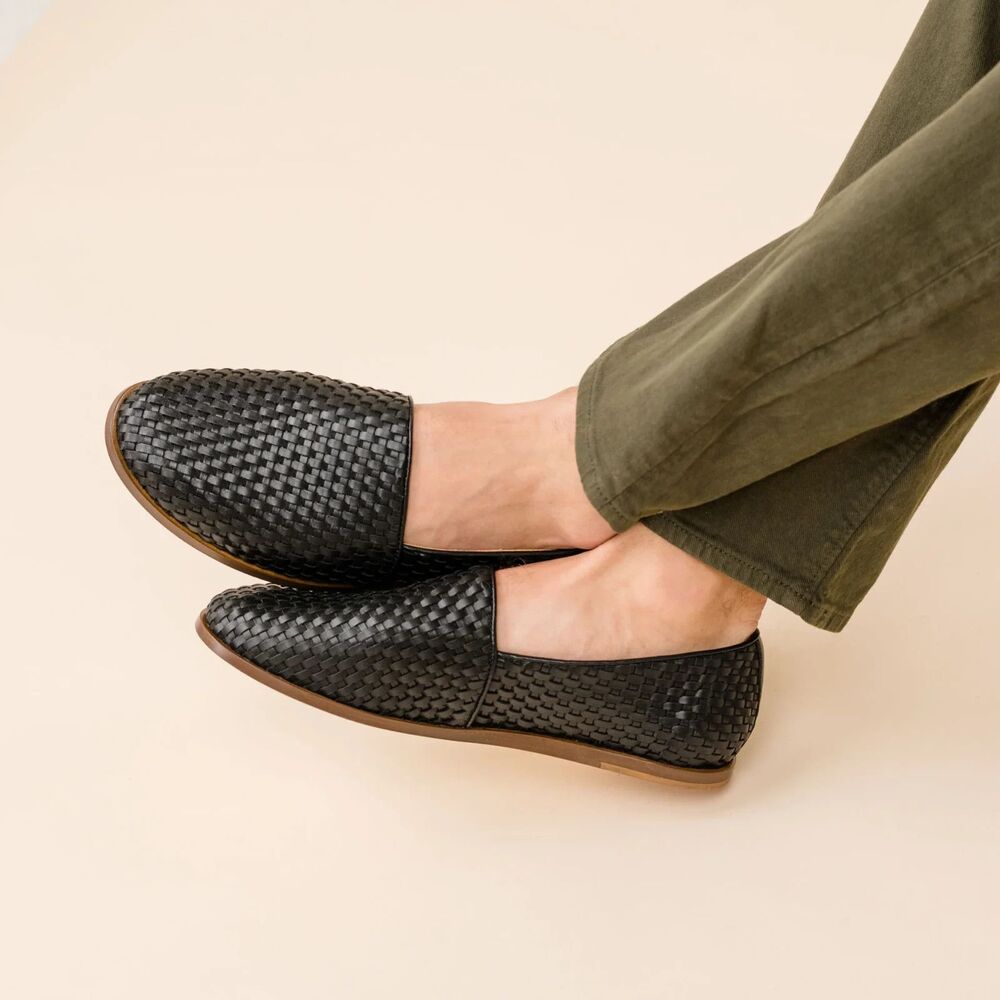NISOLO MEN'S ALEJANDRO WOVEN LEATHER SLIP‎ ON SHOES BLACK SZ 9 NIB $190